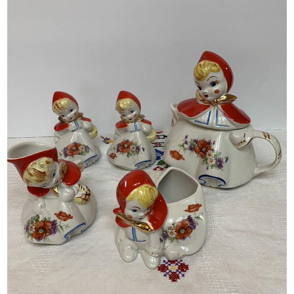 MCM Hull Little Red Riding Hood 6 PC-Tea Pot, Creamer, Sugar Bowl, Salt & Pepper